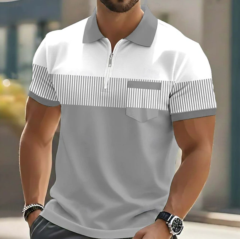 Theo | Casual Zipper Striped Polo Shirt 1