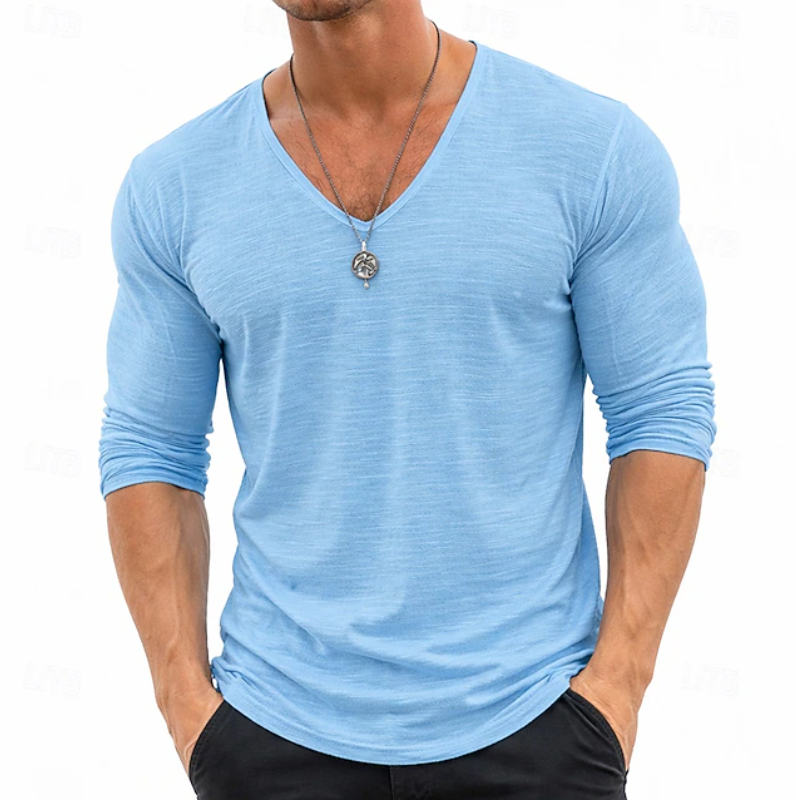Ethan | Slim Fit V-Neck Henley Long Sleeve Shirt 2
