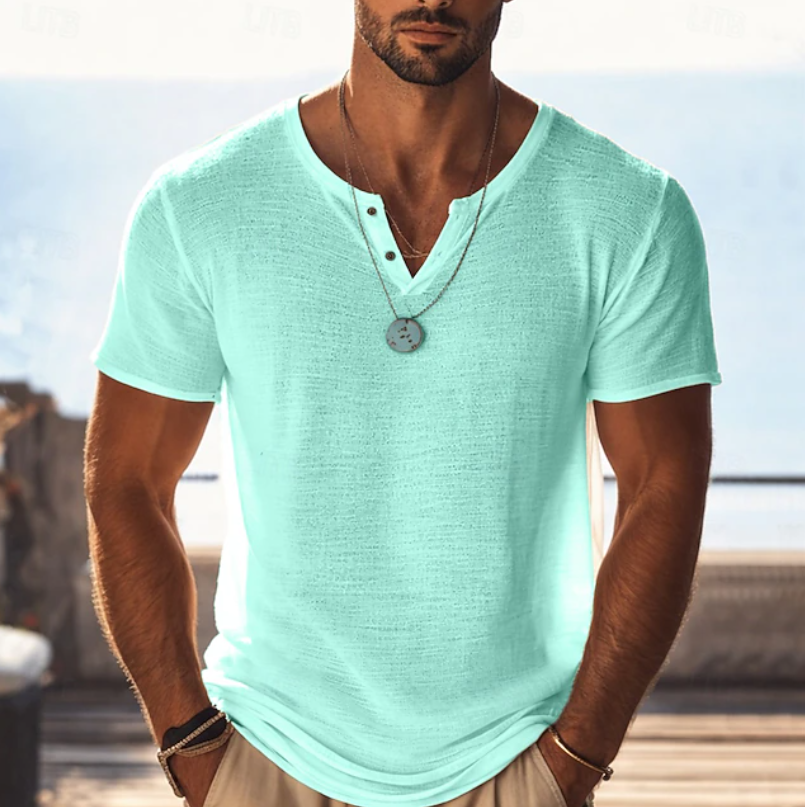 Harvy | Textured Henley V-Neck Summer T-Shirt 1