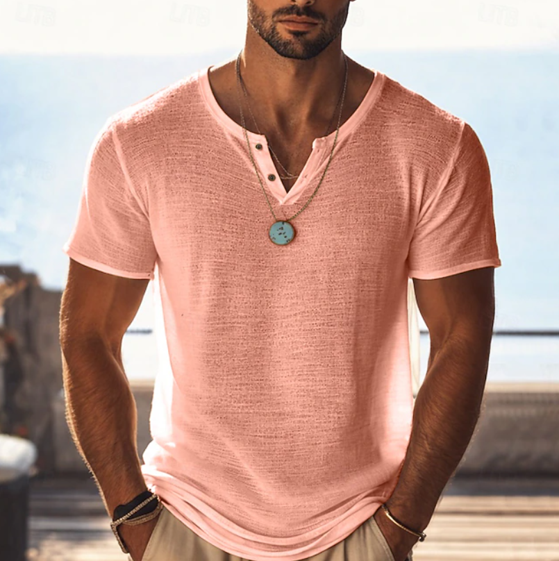 Harvy | Textured Henley V-Neck Summer T-Shirt 5