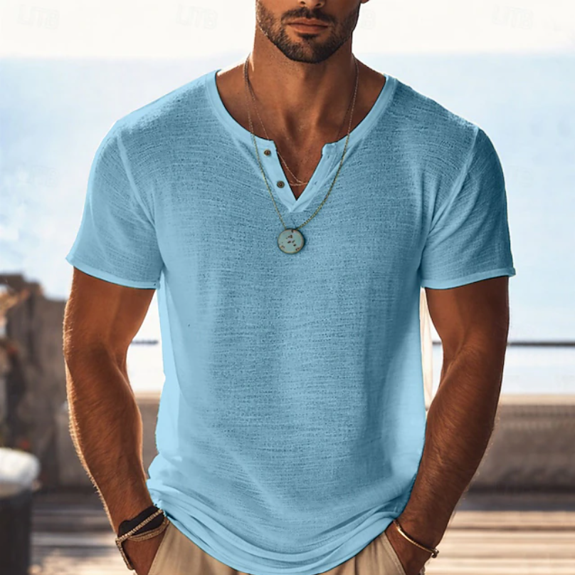 Harvy | Textured Henley V-Neck Summer T-Shirt 6
