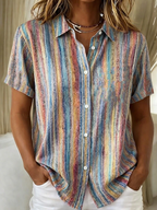 Santoria| Casual Boho Stripe Short Sleeve Shirt 6