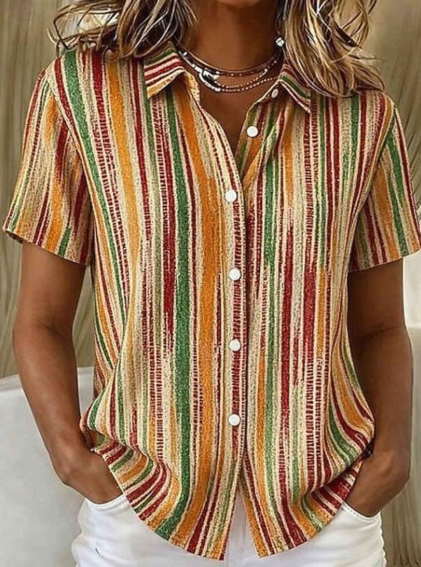 Santoria| Casual Boho Stripe Short Sleeve Shirt 5