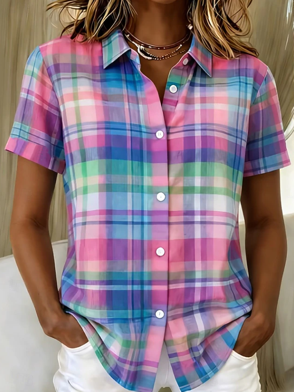 Santoria| Casual Boho Stripe Short Sleeve Shirt 3