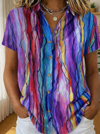 Santoria| Casual Boho Stripe Short Sleeve Shirt 1