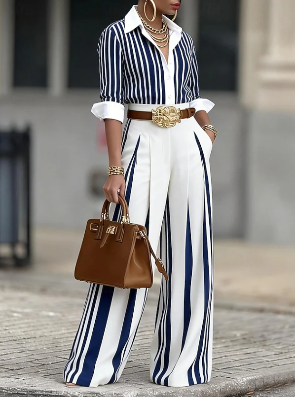 Isabella | Elegant Striped Wide-Leg Co-Ord Set 3