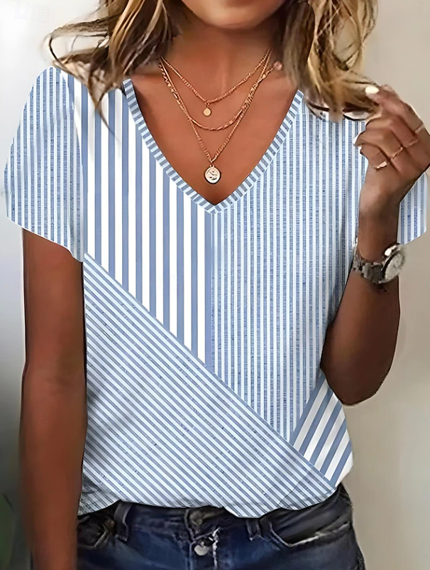 Rosita | Casual Diagonal Stripe V-Neck Top 4