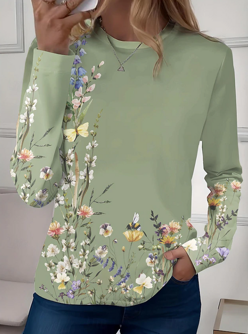Robyn | Casual Long Sleeves Crew Neck Floral Shirt 1