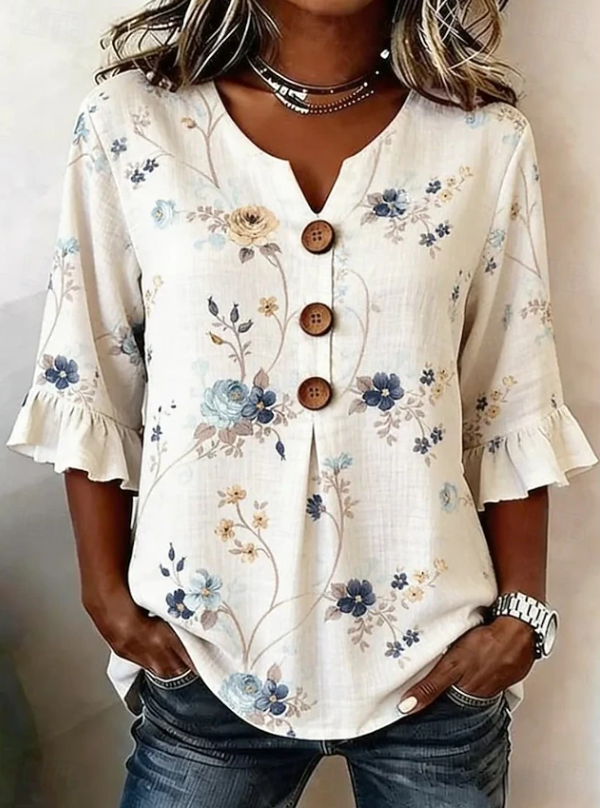 Zara | Striped Floral Bell Sleeve Blouse 2
