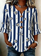 Zara | Striped Floral Bell Sleeve Blouse 1