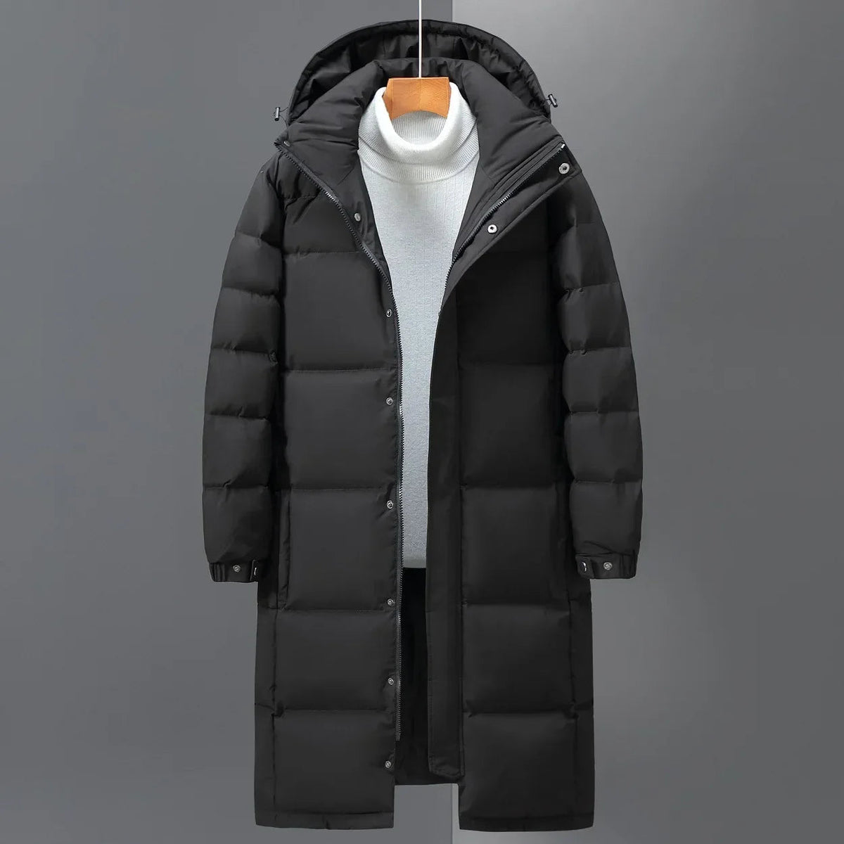 Long Hooded Puffer Coat with Full-Length Zip 1
