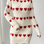 Women's Heart Pattern Sweater Dress Long Sleeve 1