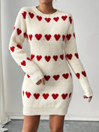 Women's Heart Pattern Sweater Dress Long Sleeve 2
