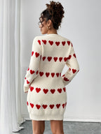 Women's Heart Pattern Sweater Dress Long Sleeve 3