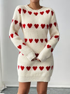 Women's Heart Pattern Sweater Dress Long Sleeve 5