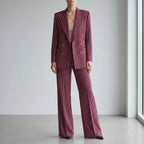 Women's Striped Double-Breasted Pant Suit Wide-Leg 6