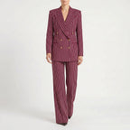 Women's Striped Double-Breasted Pant Suit Wide-Leg 7