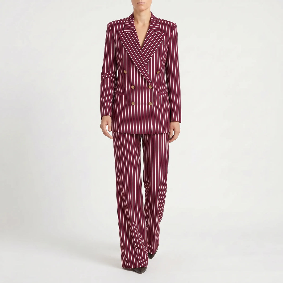 Women's Striped Double-Breasted Pant Suit Wide-Leg 7