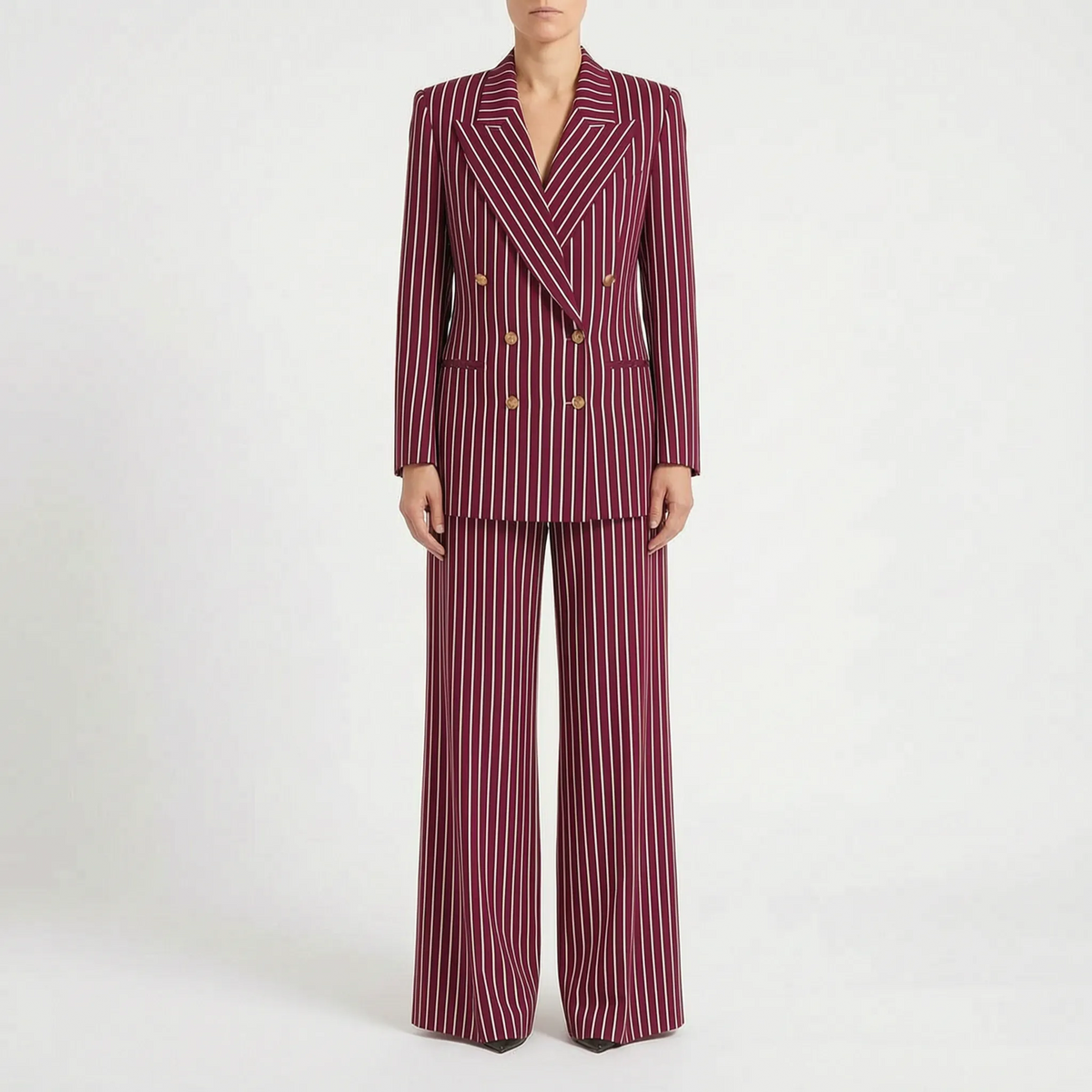 Women's Striped Double-Breasted Pant Suit Wide-Leg 5