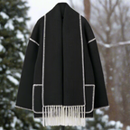 Women's Shawl Collar Coat with Button Front and Fringe Trim 5