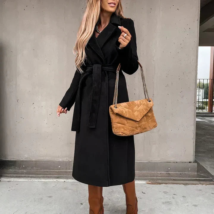 Women's Belted Trench Coat with Wide Collar 1