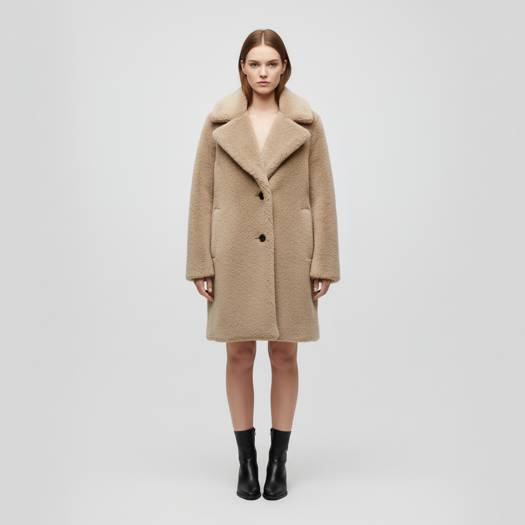 Women's Notch Collar Teddy Coat Button Front Relaxed Fit 6