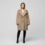 Women's Notch Collar Teddy Coat Button Front Relaxed Fit 1