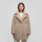 Women's Notch Collar Teddy Coat Button Front Relaxed Fit 4