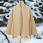Women's Shawl Collar Coat with Button Front and Fringe Trim 3