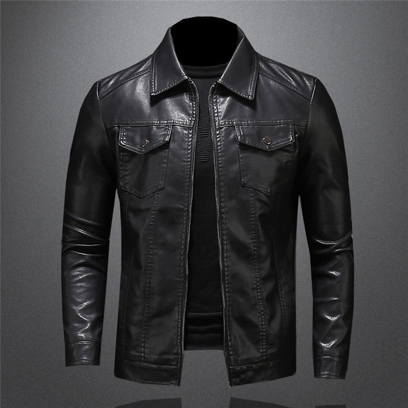 Men's Biker Jacket with Stand Collar and Zip Closure 4