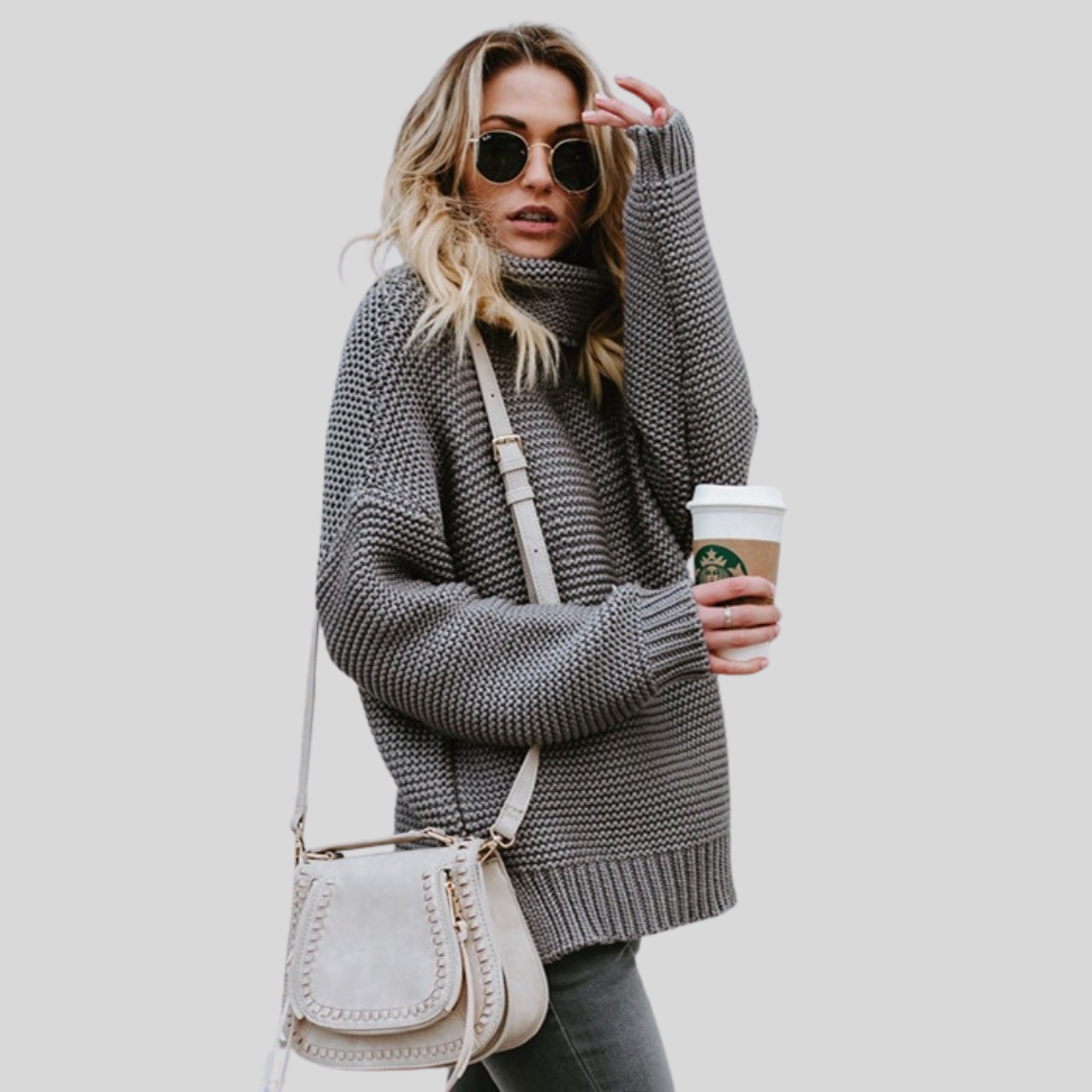 Women's Textured Turtleneck Sweater with Ribbed Cuffs 7