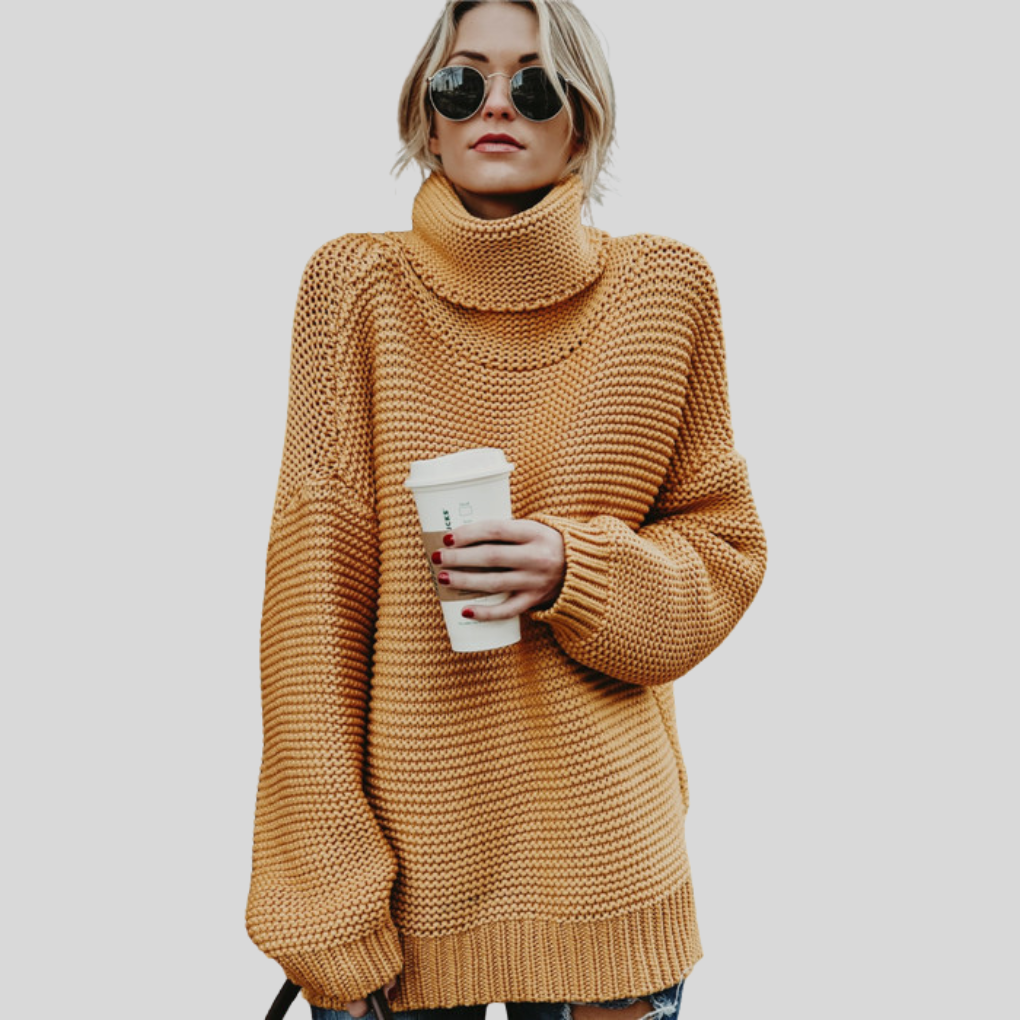 Women's Textured Turtleneck Sweater with Ribbed Cuffs 8