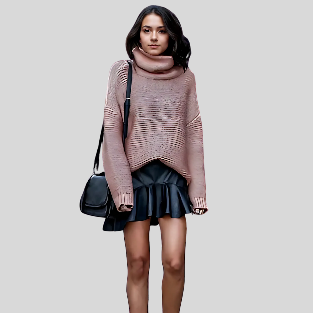 Women's Textured Turtleneck Sweater with Ribbed Cuffs 2