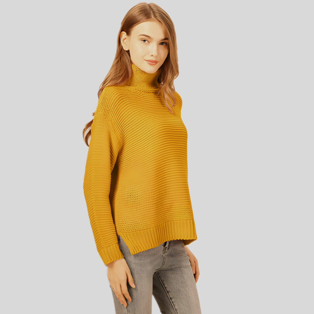 Women's Textured Turtleneck Sweater with Ribbed Cuffs 6