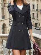 Women's Double-Breasted Trench Coat Dress with Wide Collar 1