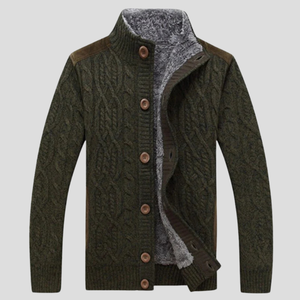 Men's Cable-Knit Cardigan with Plush Lining and Button Front 3