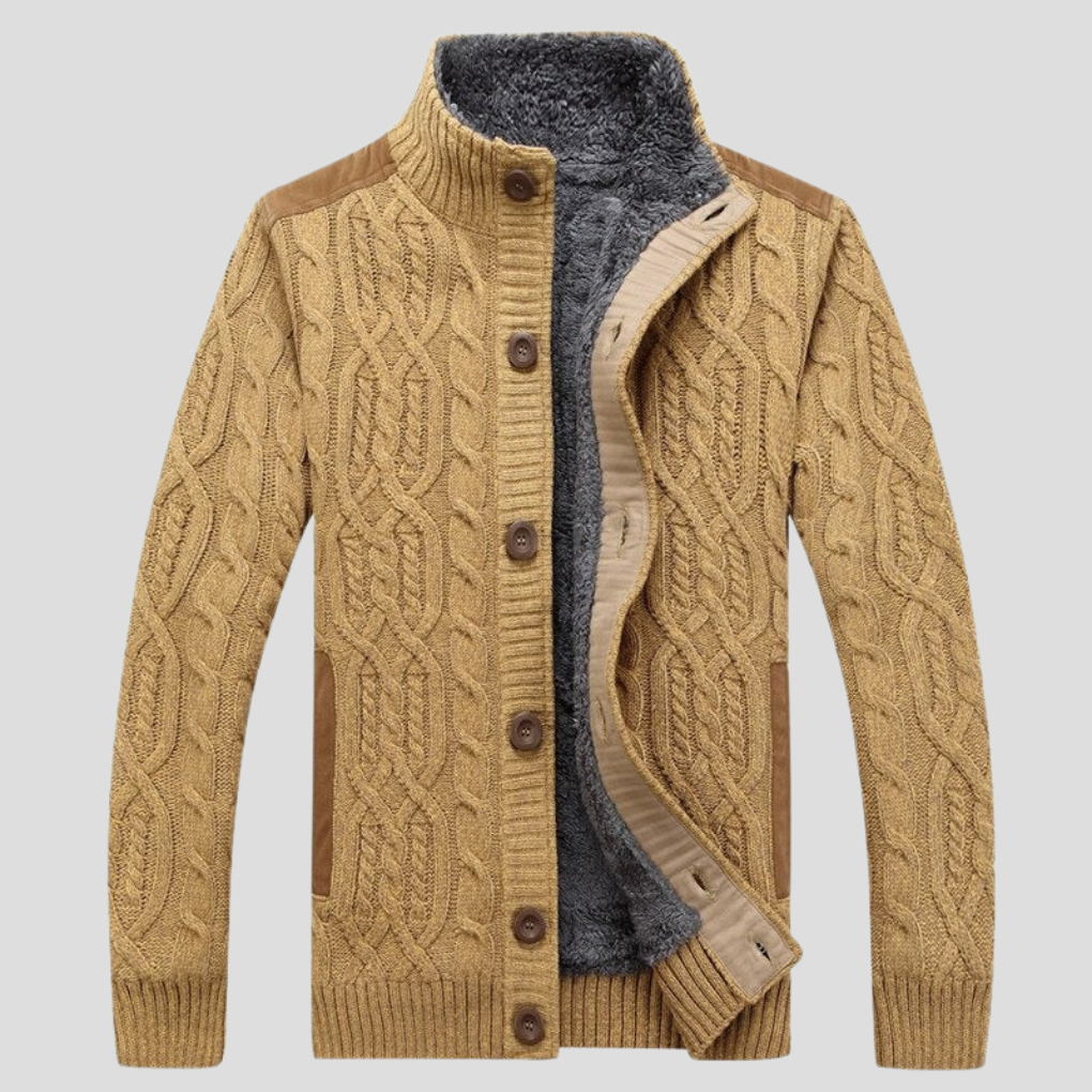 Men's Cable-Knit Cardigan with Plush Lining and Button Front 1