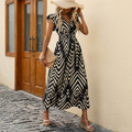Valerie | Geometric Print Ruffle Sleeve Smocked Waist Maxi Dress 2