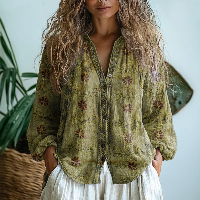 Verena | Elegant Vintage Leaf Print Shirt 3