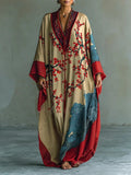 Sakura | Japanese Red Plum Blossom Print Batwing Sleeve Maxi Dress 1