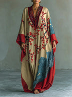 Sakura | Japanese Red Plum Blossom Print Batwing Sleeve Maxi Dress 1