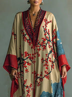 Sakura | Japanese Red Plum Blossom Print Batwing Sleeve Maxi Dress 2
