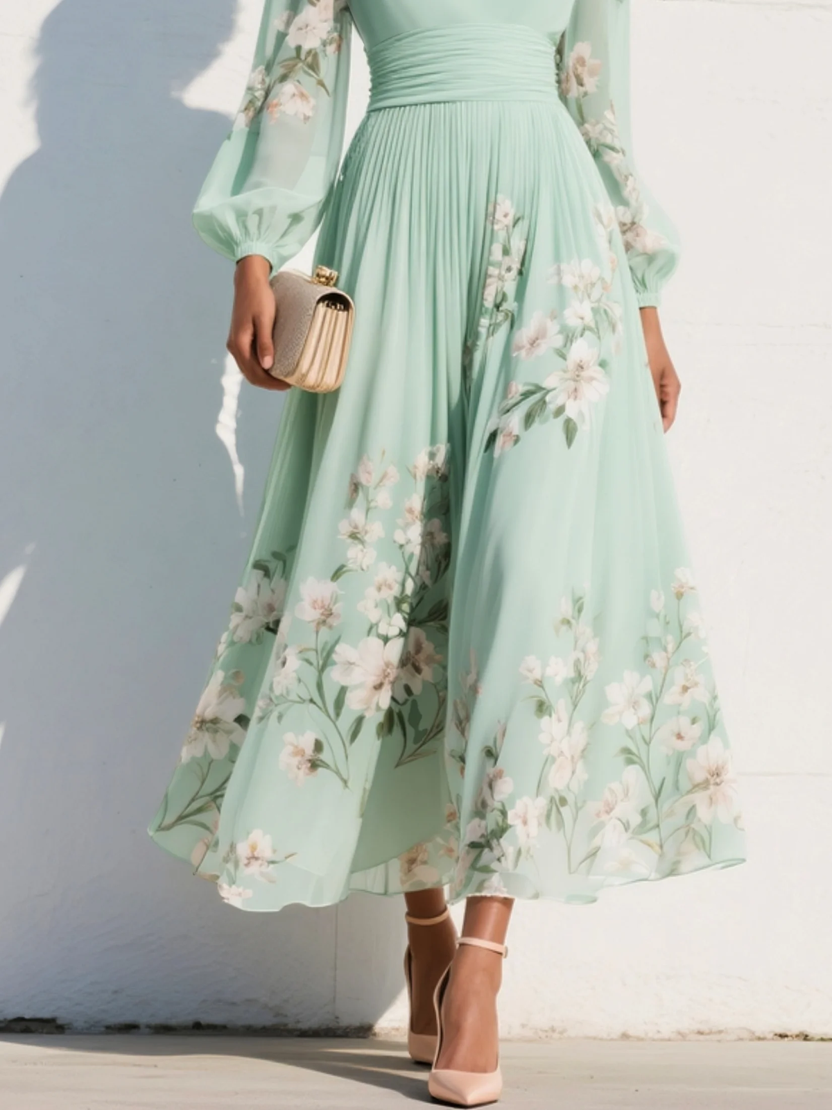 Nicola | V-Neck Chiffon Floral Midi Dress 5