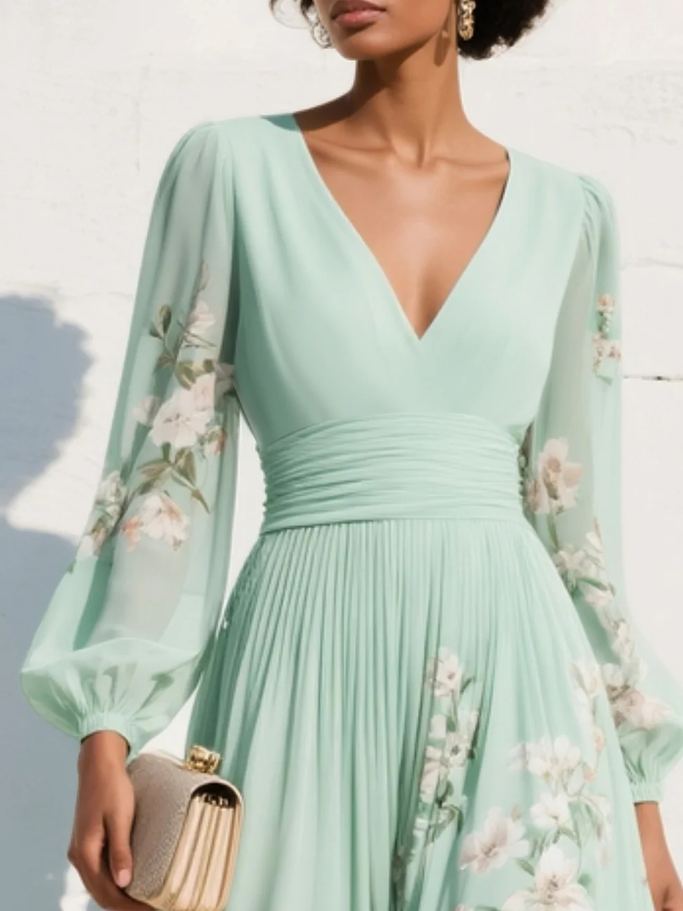 Nicola | V-Neck Chiffon Floral Midi Dress 4