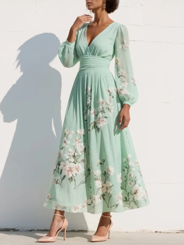 Nicola | V-Neck Chiffon Floral Midi Dress 2