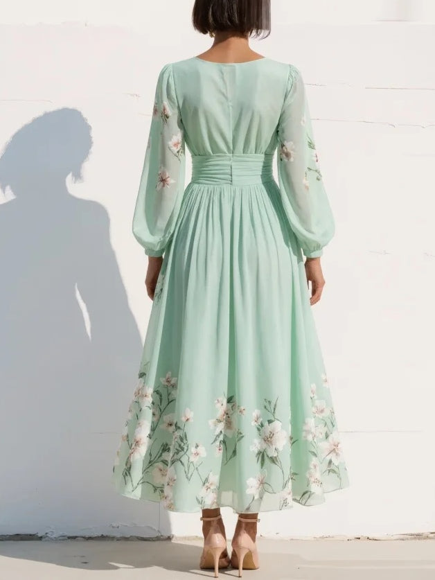 Nicola | V-Neck Chiffon Floral Midi Dress 3