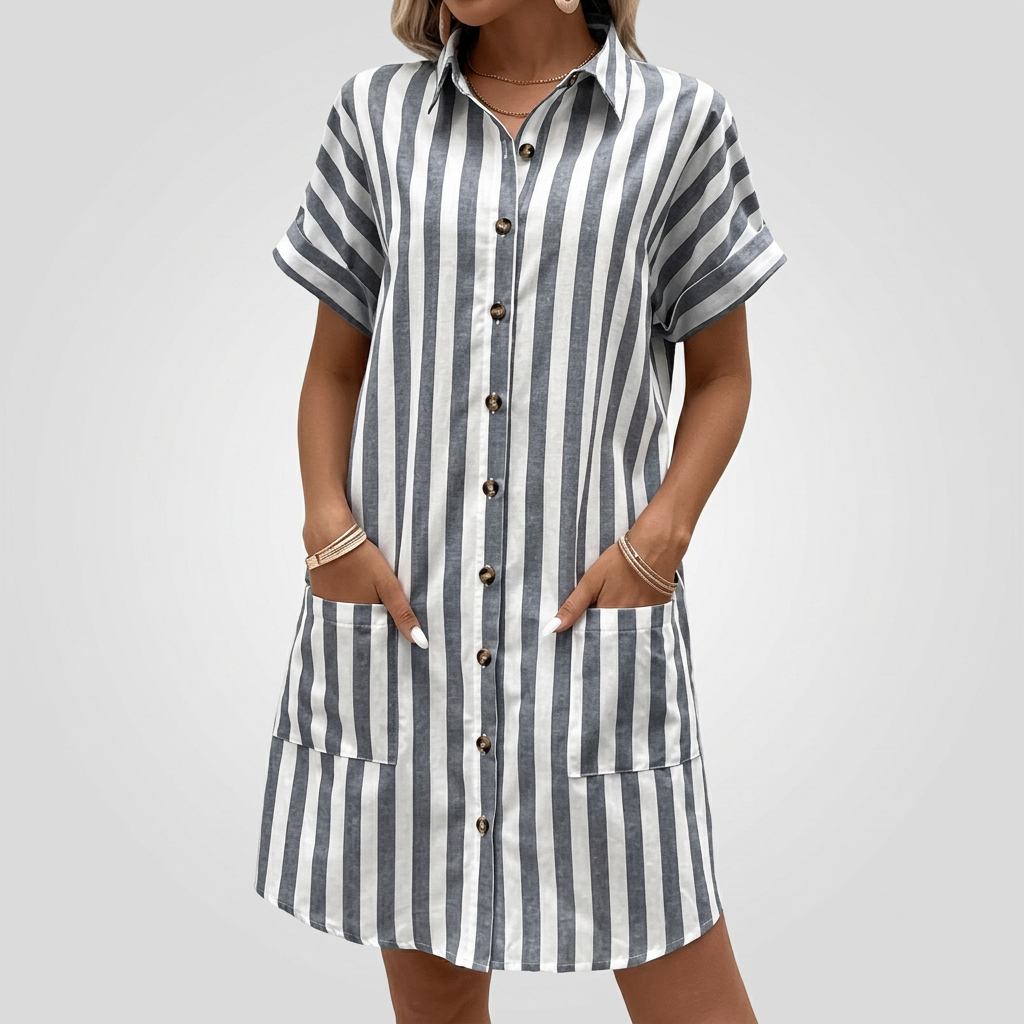 Yara | Retro Belted Striped Short Sleeve Dress 3