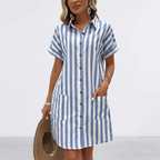 Yara | Retro Belted Striped Short Sleeve Dress 1