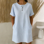 Zayla | Striped Button-Front Pocket Shift Dress 1