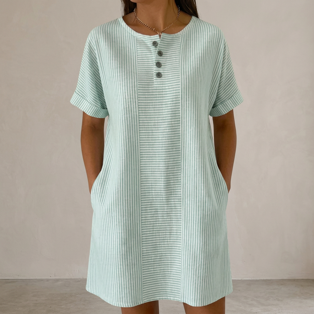 Zayla | Striped Button-Front Pocket Shift Dress 2